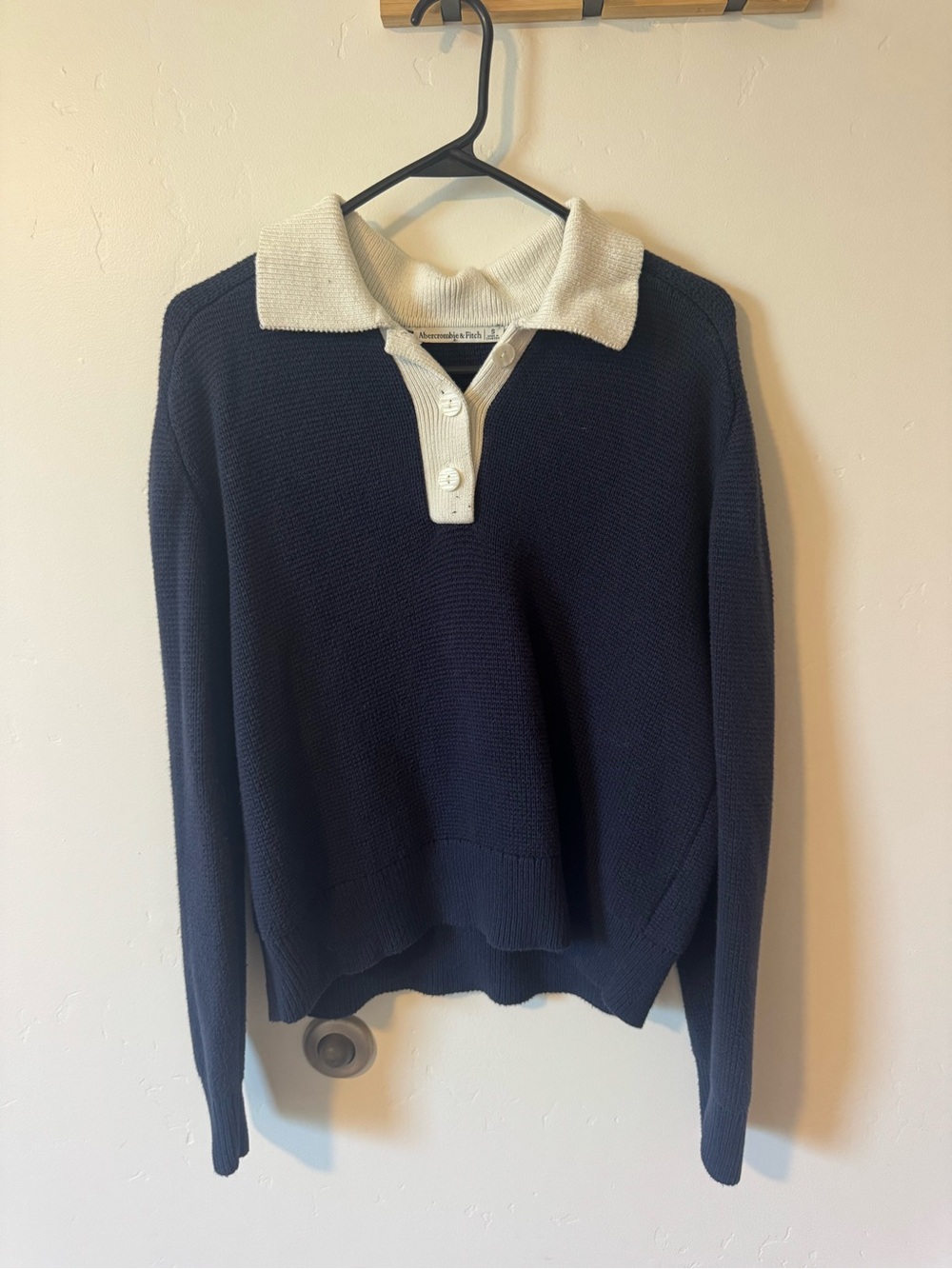 Abercrombie & Fitch Navy Sweater with Cream Contrast Collar